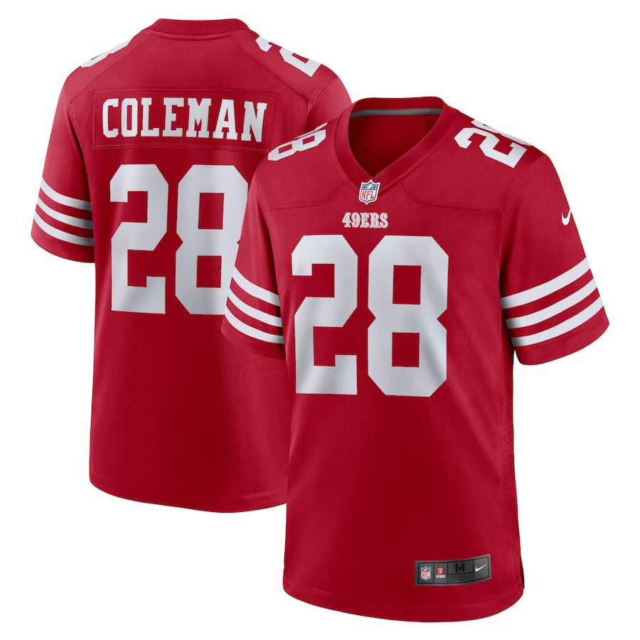 Men San Francisco 49ers #28 Tevin Coleman Nike Scarlet Home Game Player NFL Jersey